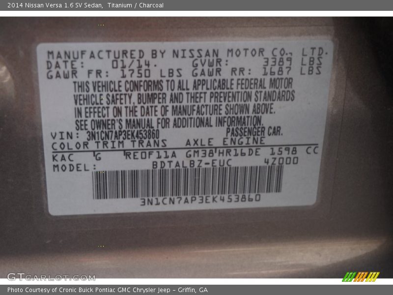 Titanium / Charcoal 2014 Nissan Versa 1.6 SV Sedan