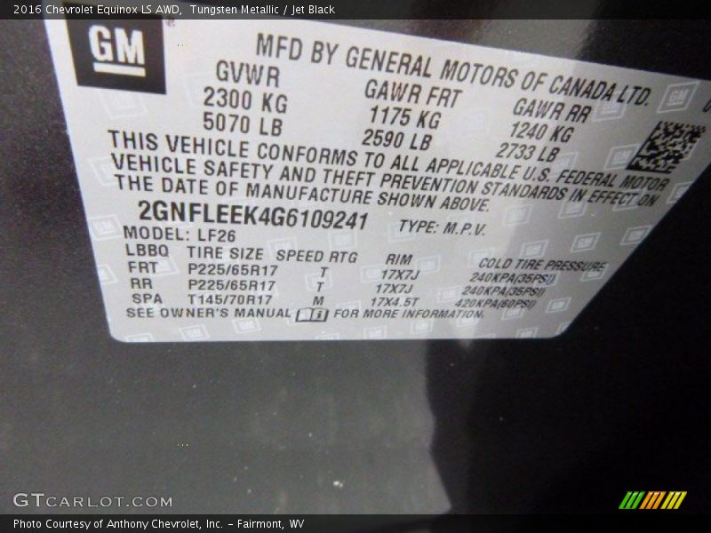 Tungsten Metallic / Jet Black 2016 Chevrolet Equinox LS AWD