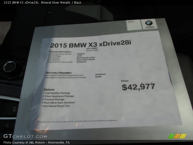 Mineral Silver Metallic / Black 2015 BMW X3 xDrive28i