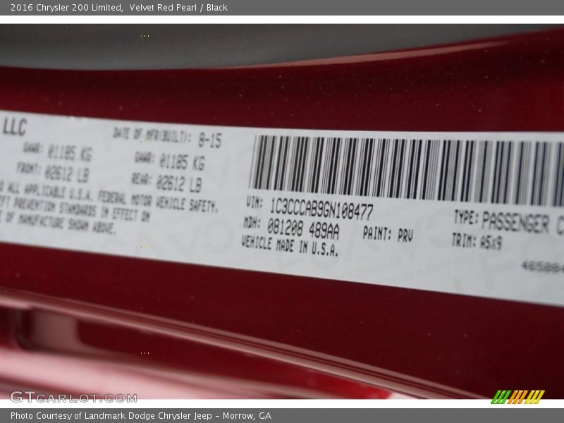 2016 200 Limited Velvet Red Pearl Color Code PRV