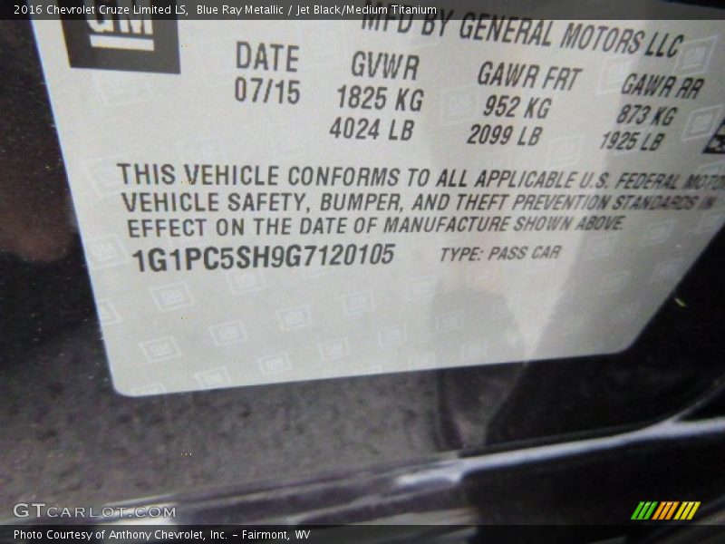 Blue Ray Metallic / Jet Black/Medium Titanium 2016 Chevrolet Cruze Limited LS