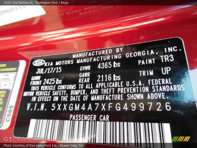 Remington Red / Beige 2015 Kia Optima LX