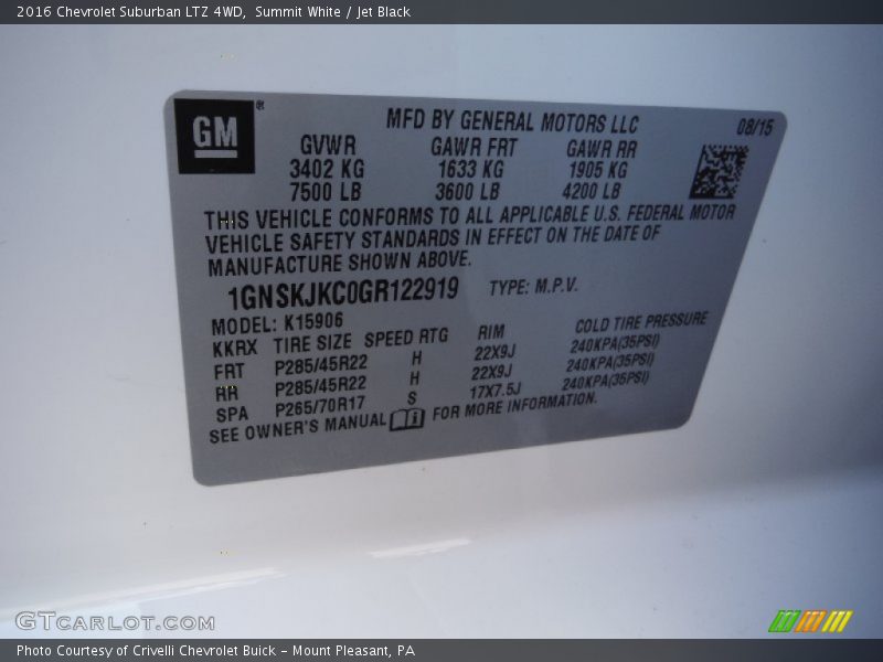 Summit White / Jet Black 2016 Chevrolet Suburban LTZ 4WD