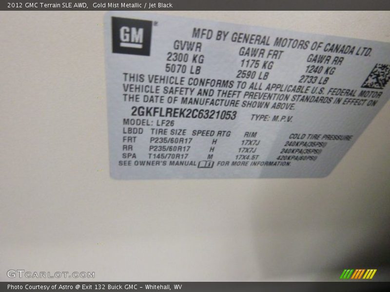 Gold Mist Metallic / Jet Black 2012 GMC Terrain SLE AWD