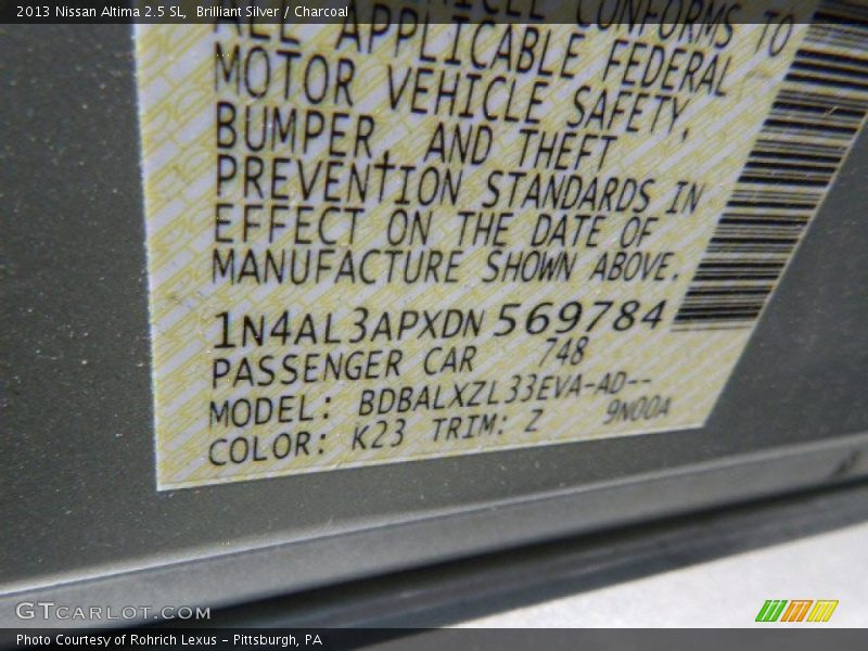 Brilliant Silver / Charcoal 2013 Nissan Altima 2.5 SL