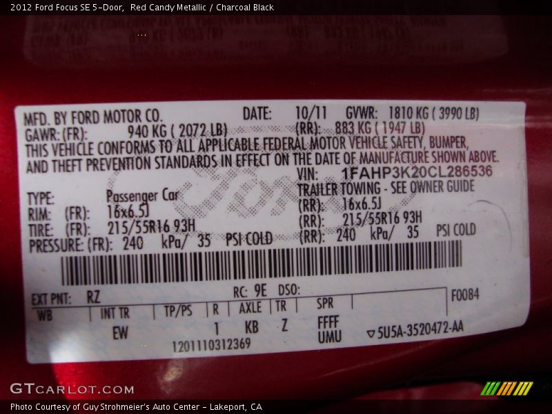 Red Candy Metallic / Charcoal Black 2012 Ford Focus SE 5-Door