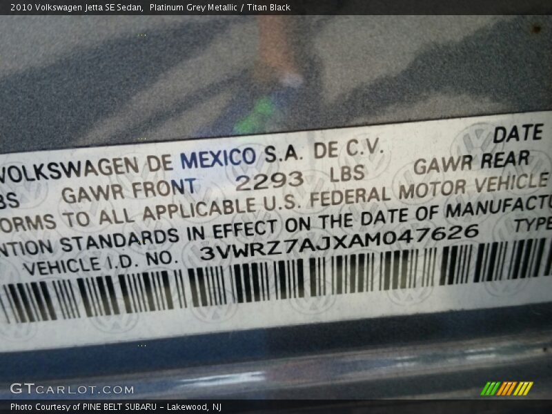 Platinum Grey Metallic / Titan Black 2010 Volkswagen Jetta SE Sedan
