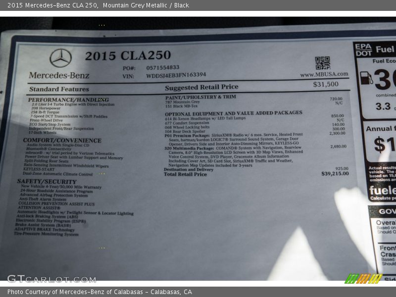 Mountain Grey Metallic / Black 2015 Mercedes-Benz CLA 250