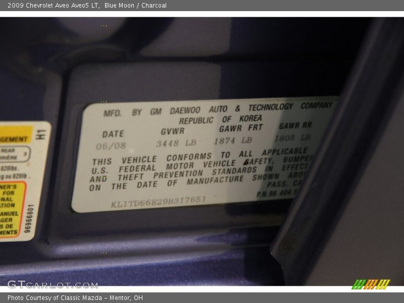Blue Moon / Charcoal 2009 Chevrolet Aveo Aveo5 LT
