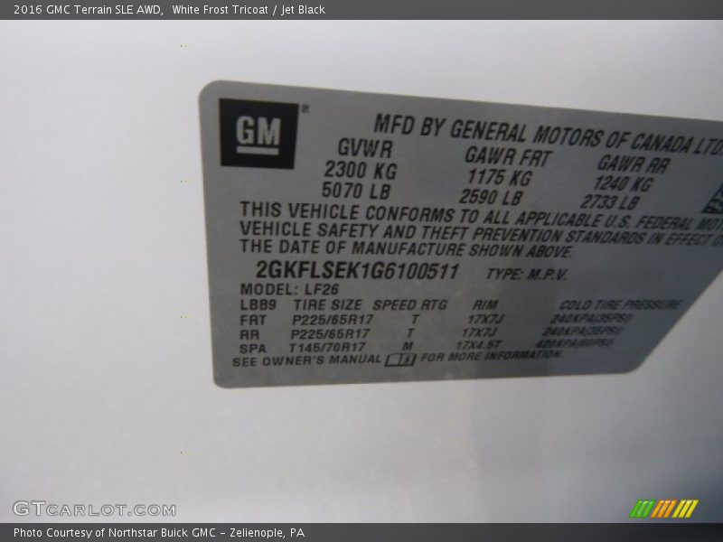 White Frost Tricoat / Jet Black 2016 GMC Terrain SLE AWD