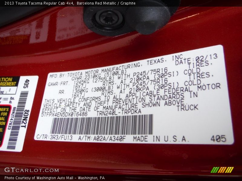 Barcelona Red Metallic / Graphite 2013 Toyota Tacoma Regular Cab 4x4