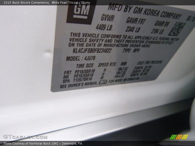 White Pearl Tricoat / Ebony 2015 Buick Encore Convenience