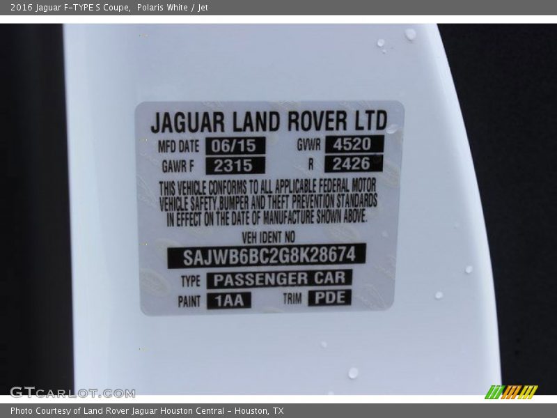 Polaris White / Jet 2016 Jaguar F-TYPE S Coupe