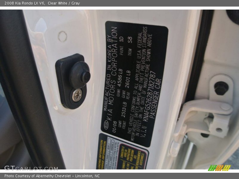 Clear White / Gray 2008 Kia Rondo LX V6
