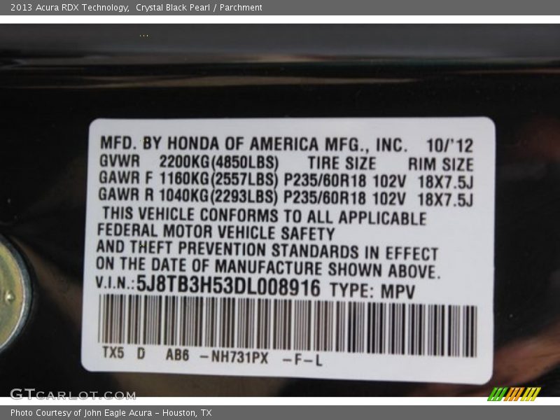 Crystal Black Pearl / Parchment 2013 Acura RDX Technology