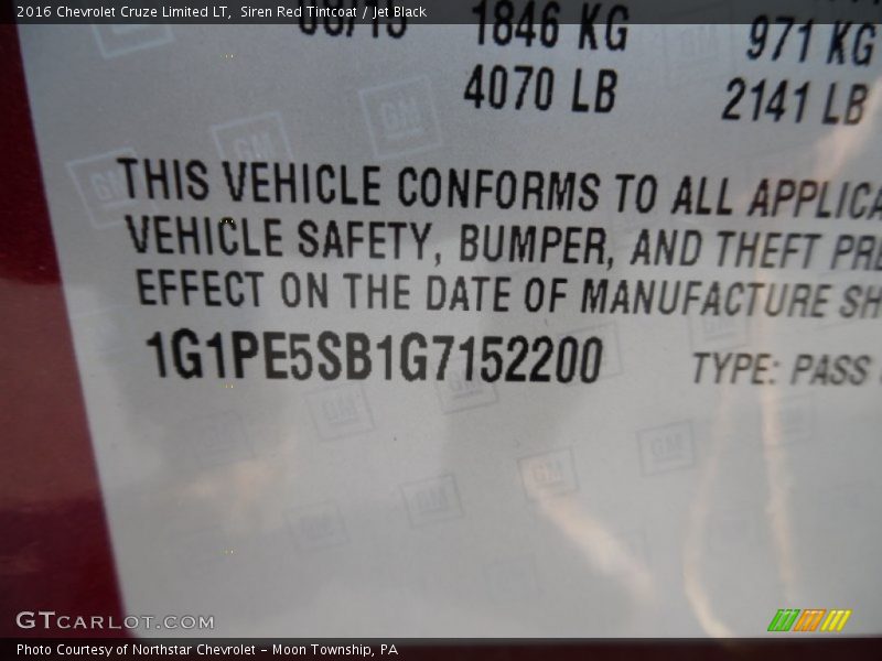 Siren Red Tintcoat / Jet Black 2016 Chevrolet Cruze Limited LT