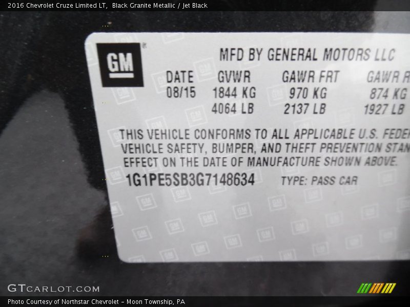 Black Granite Metallic / Jet Black 2016 Chevrolet Cruze Limited LT