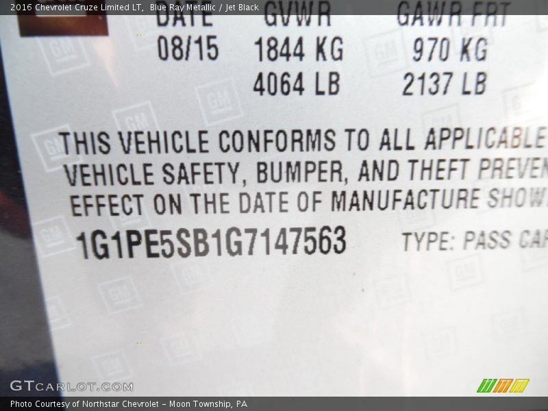 Blue Ray Metallic / Jet Black 2016 Chevrolet Cruze Limited LT