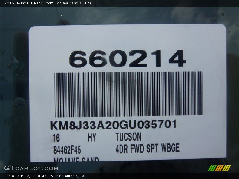 Mojave Sand / Beige 2016 Hyundai Tucson Sport
