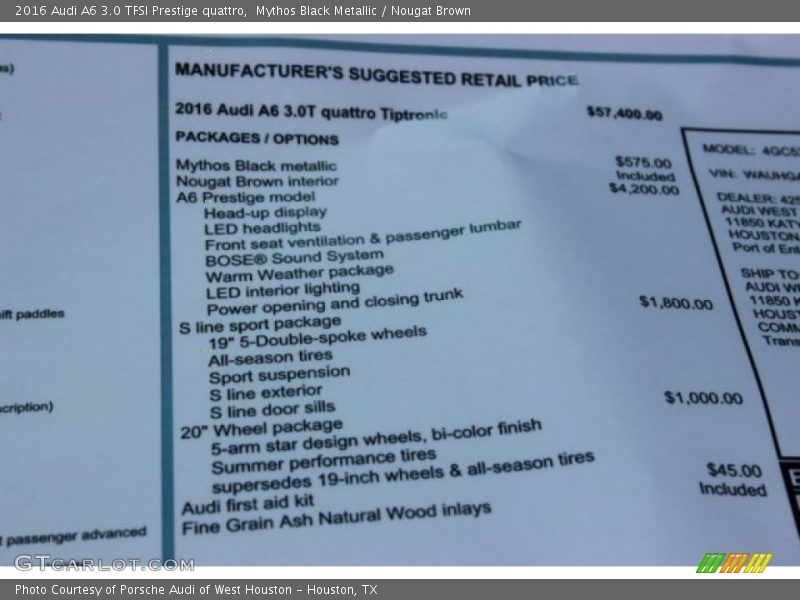  2016 A6 3.0 TFSI Prestige quattro Window Sticker