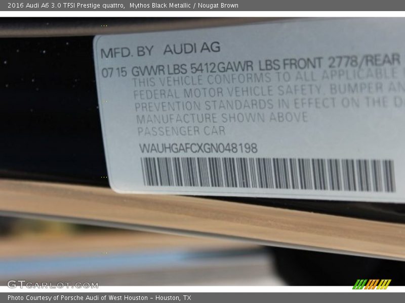 Mythos Black Metallic / Nougat Brown 2016 Audi A6 3.0 TFSI Prestige quattro