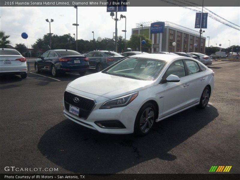 Diamond White Pearl / Blue Pearl 2016 Hyundai Sonata Hybrid Limited