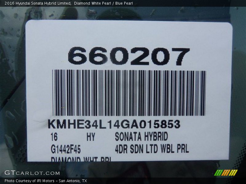Diamond White Pearl / Blue Pearl 2016 Hyundai Sonata Hybrid Limited