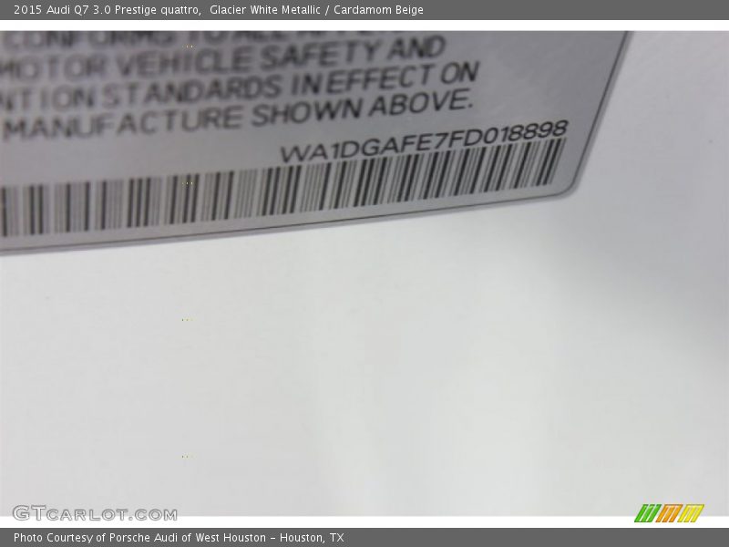 Glacier White Metallic / Cardamom Beige 2015 Audi Q7 3.0 Prestige quattro