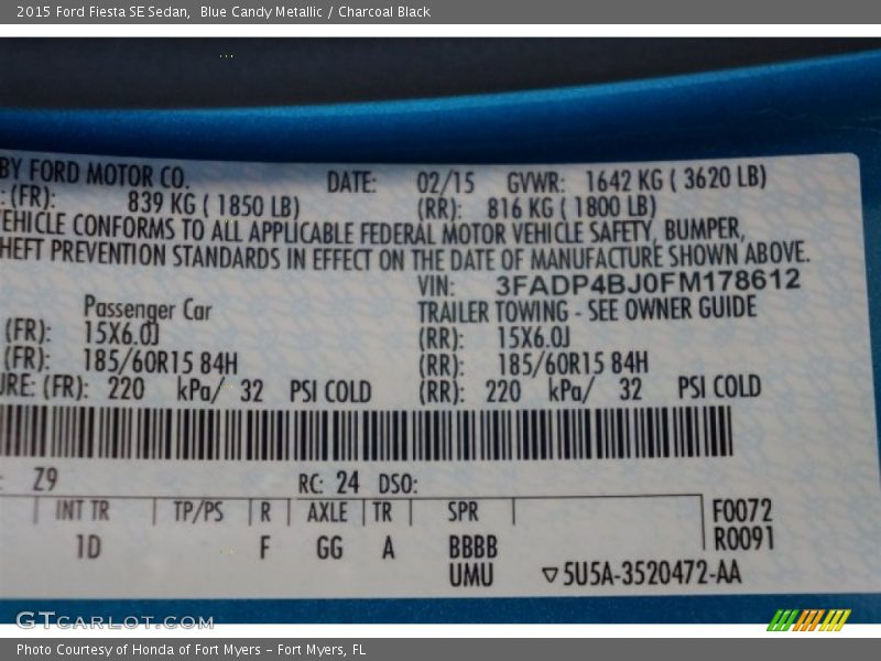 Blue Candy Metallic / Charcoal Black 2015 Ford Fiesta SE Sedan