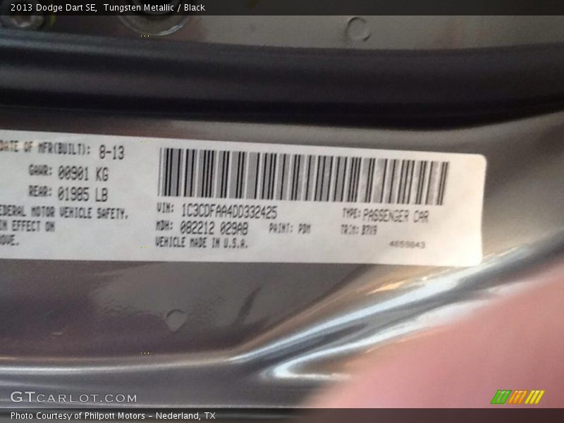 Tungsten Metallic / Black 2013 Dodge Dart SE