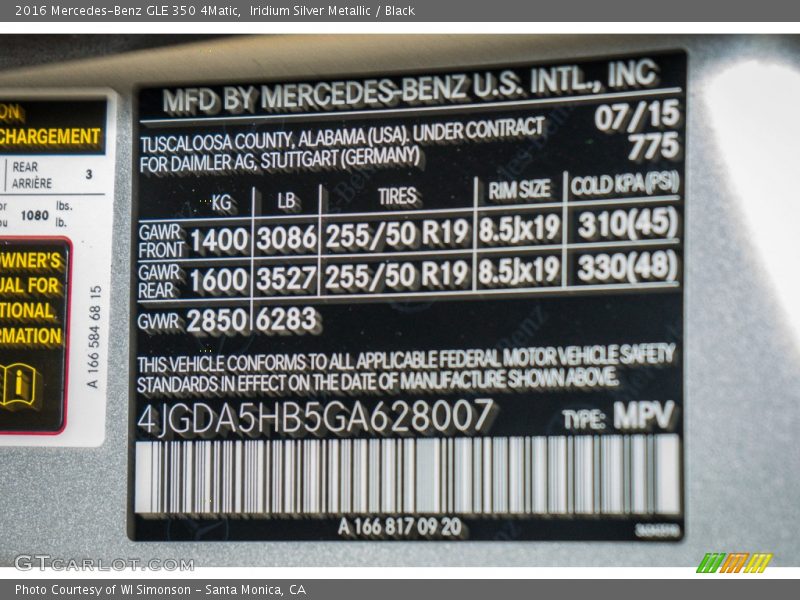 2016 GLE 350 4Matic Iridium Silver Metallic Color Code 775
