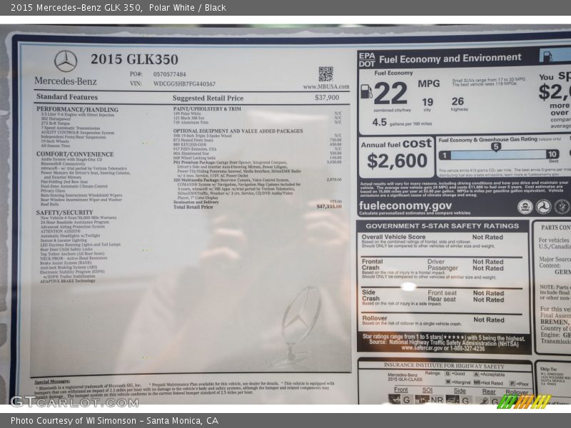 Polar White / Black 2015 Mercedes-Benz GLK 350
