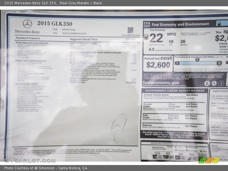 Steel Grey Metallic / Black 2015 Mercedes-Benz GLK 350