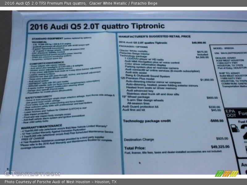Glacier White Metallic / Pistachio Beige 2016 Audi Q5 2.0 TFSI Premium Plus quattro