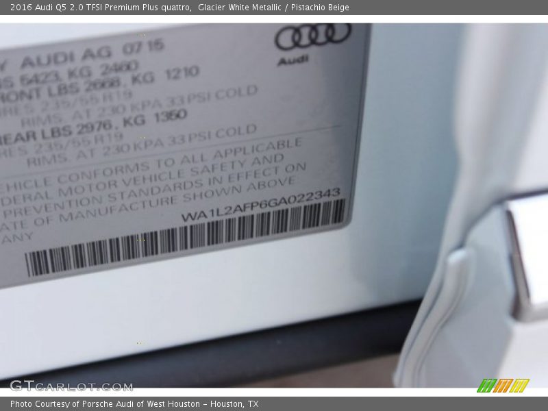 Glacier White Metallic / Pistachio Beige 2016 Audi Q5 2.0 TFSI Premium Plus quattro