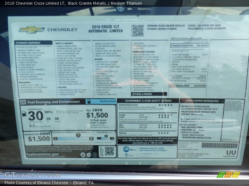 Black Granite Metallic / Medium Titanium 2016 Chevrolet Cruze Limited LT