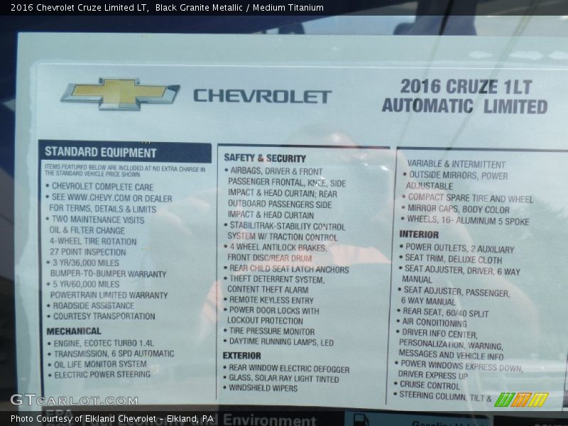 Black Granite Metallic / Medium Titanium 2016 Chevrolet Cruze Limited LT