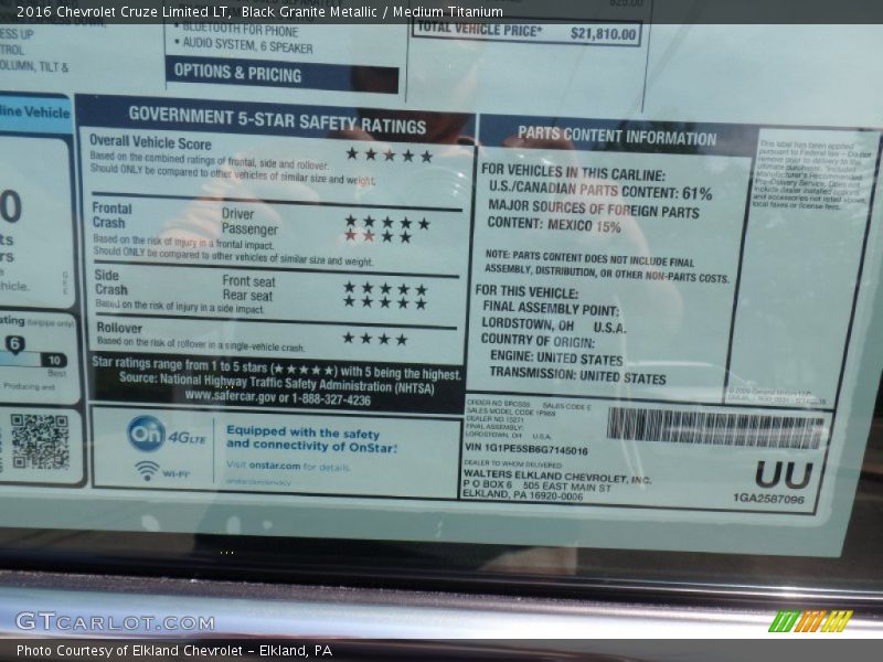 Black Granite Metallic / Medium Titanium 2016 Chevrolet Cruze Limited LT