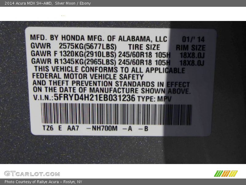 Silver Moon / Ebony 2014 Acura MDX SH-AWD