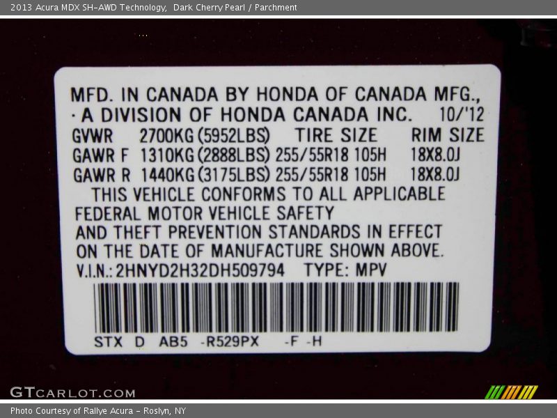 Dark Cherry Pearl / Parchment 2013 Acura MDX SH-AWD Technology