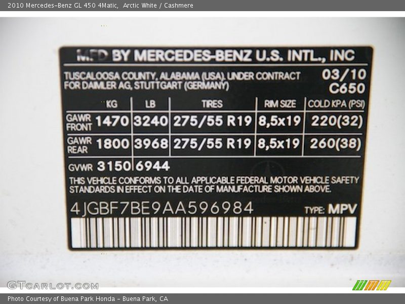 Arctic White / Cashmere 2010 Mercedes-Benz GL 450 4Matic