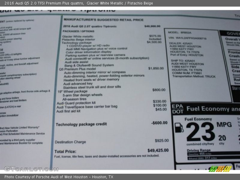 Glacier White Metallic / Pistachio Beige 2016 Audi Q5 2.0 TFSI Premium Plus quattro