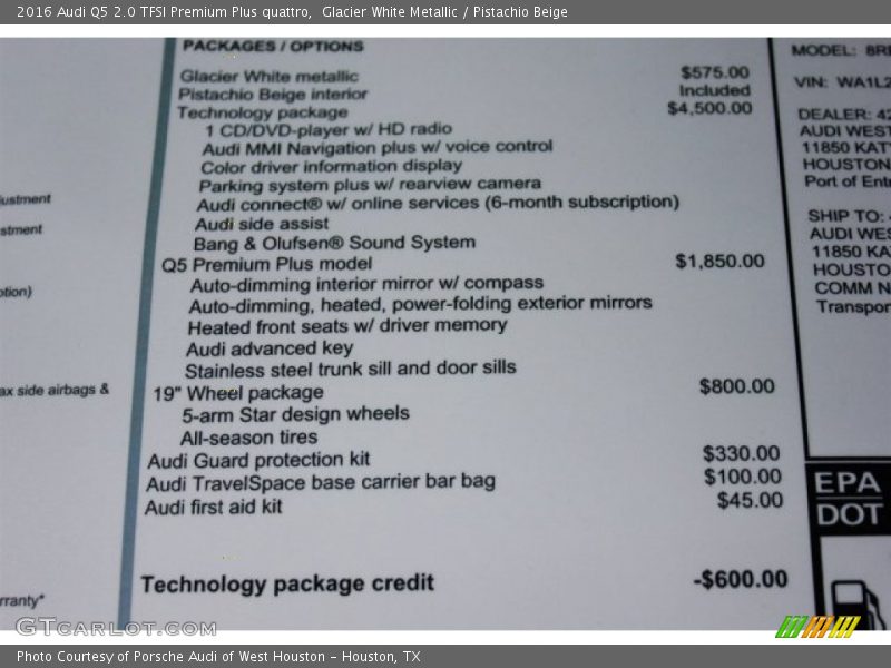 Glacier White Metallic / Pistachio Beige 2016 Audi Q5 2.0 TFSI Premium Plus quattro
