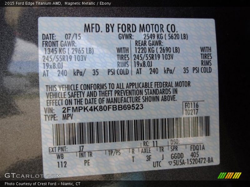 Magnetic Metallic / Ebony 2015 Ford Edge Titanium AWD