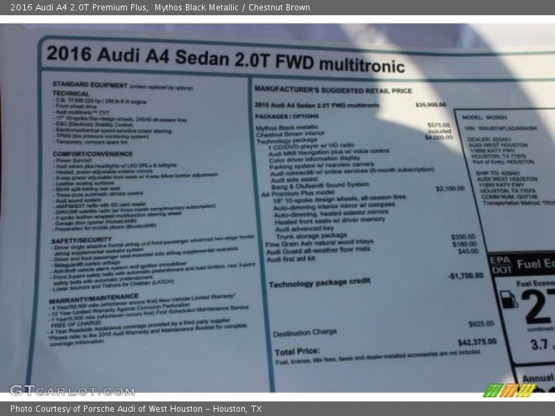 Mythos Black Metallic / Chestnut Brown 2016 Audi A4 2.0T Premium Plus