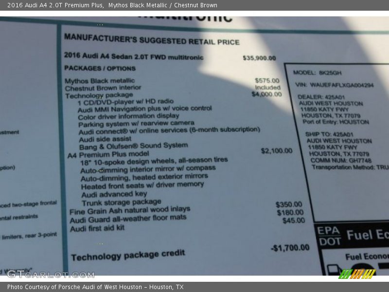 Mythos Black Metallic / Chestnut Brown 2016 Audi A4 2.0T Premium Plus