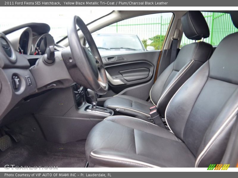 Yellow Blaze Metallic Tri-Coat / Plum/Charcoal Black Leather 2011 Ford Fiesta SES Hatchback