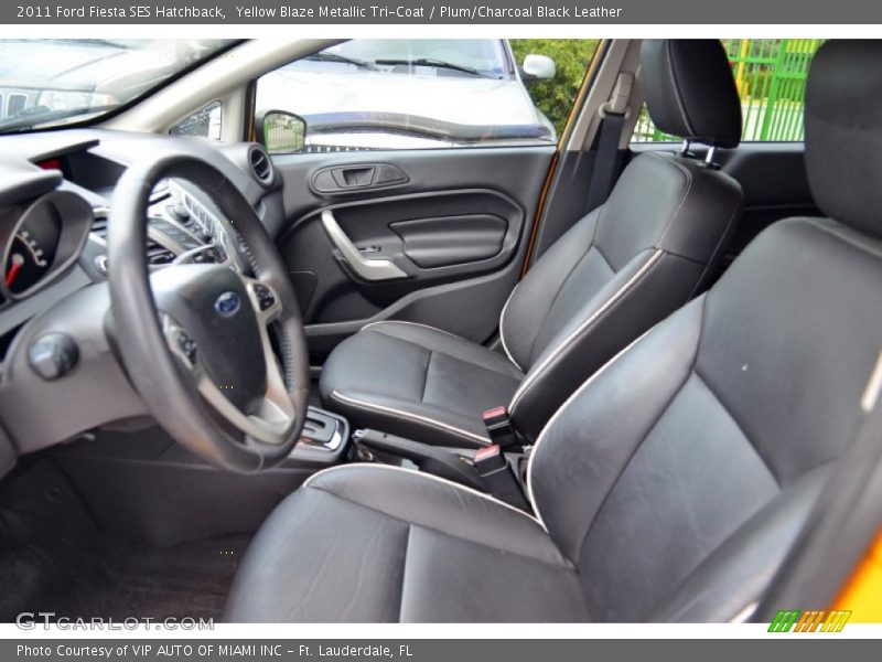 Yellow Blaze Metallic Tri-Coat / Plum/Charcoal Black Leather 2011 Ford Fiesta SES Hatchback