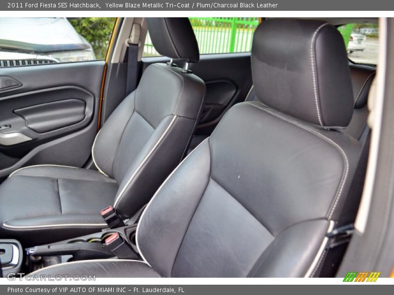 Yellow Blaze Metallic Tri-Coat / Plum/Charcoal Black Leather 2011 Ford Fiesta SES Hatchback