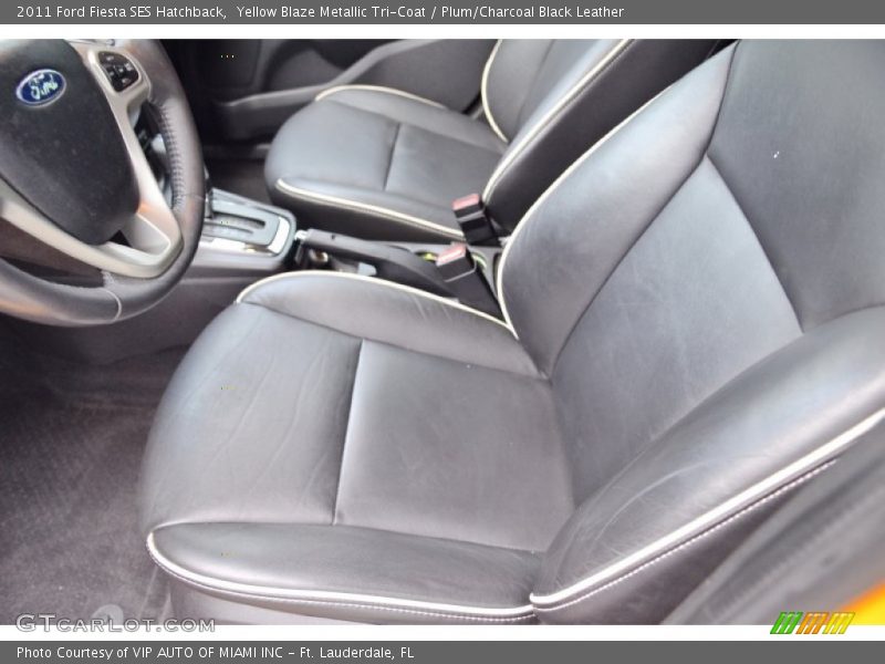 Yellow Blaze Metallic Tri-Coat / Plum/Charcoal Black Leather 2011 Ford Fiesta SES Hatchback